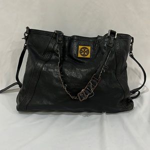 tory burch louisa slouchy leather black carryall tote bag extra large